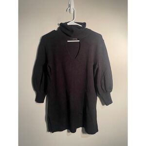 Anthropologie Black Keyhole Turtleneck Puff Sleeve Sweater Size XS Classic Knit‎